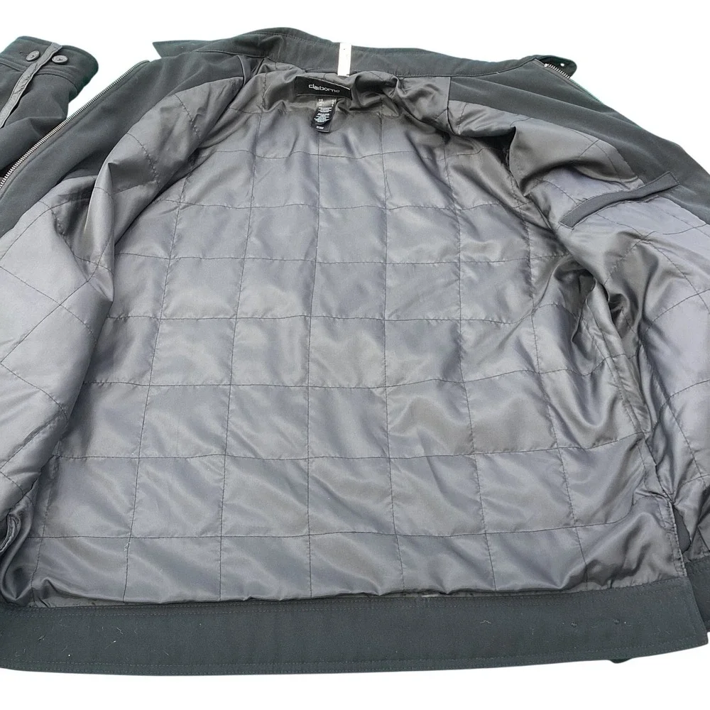 Claiborne Mens Full Zip Quilted Lined Jacket Black Faux Leather Trim Lrg *as is
